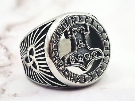 Mei's - Viking Thunder Runes - ring heren - Mjolnir - RVS zilver - ringmaat 55 mm