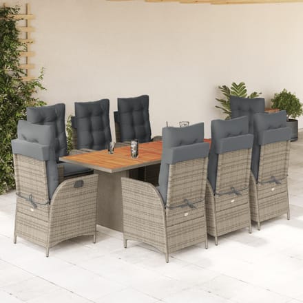 vidaXL - 9-delige - Tuinset - met - kussens - poly - rattan - grijs