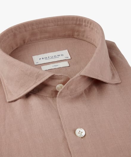 Profuomo Overhemd 100% Linnen Slim Fit Cutaway D. Pink  41