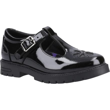 FIONA Meisjes Leren School schoenen Patent Zwart