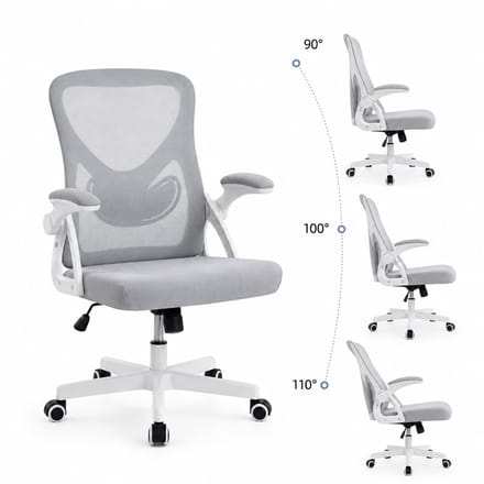 Ergonomische Bureaustoel - Office Chair - Opklapbare armleuningen-Lendensteun - Grijs