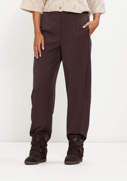 Object bruine dames broek   Barrel fit   Steekzakken   Elastische boord   Duurzaam   High waist Bruin 38