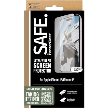 PanzerGlass Screenprotector geschikt voor Apple iPhone 16 Glazen | PanzerGlass SAFE Screenprotector - Case Friendly