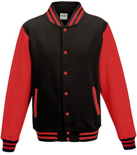Just Hoods - Varsity Jacket - Jet Black/Fire Red maat S