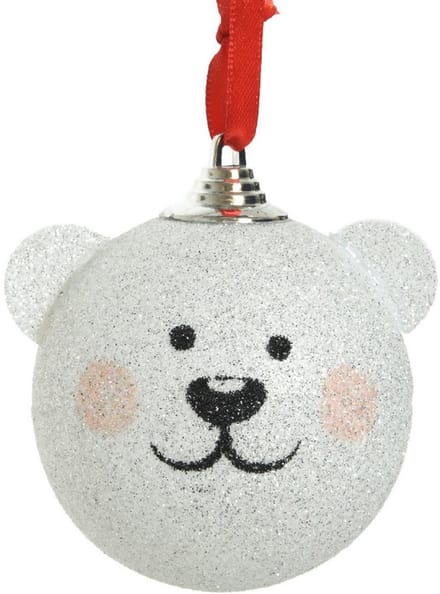 Decoris IJsberen kerstbal 8 cm kunststof wit - kerstversiering - kerstdecoratie - 3x