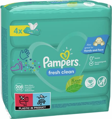 Pampers Billendoekjes Fresh Clean Navulpak 4x52=208 doekjes