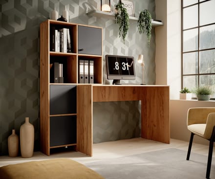 Meubella - Bureau Hyatt - Eiken - Antraciet - 156 cm
