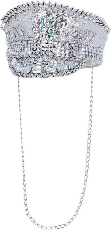 Fever - Deluxe Sequin Studded Captains Hat Kostuum Hoed - Zilverkleurig
