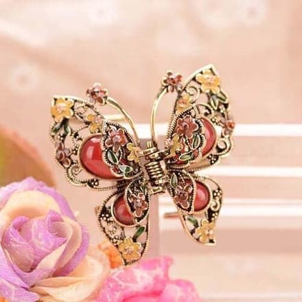 Vintage Haarklem - Metal Haarclip - Vlinder - Geel