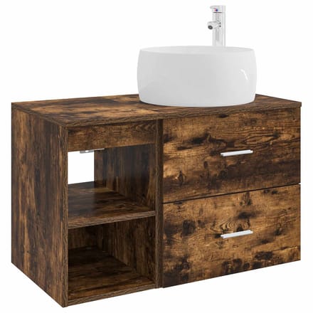vidaXL - Badkamermeubel - Set - 2 - st - Gerookt - eiken - Bewerkt - hout