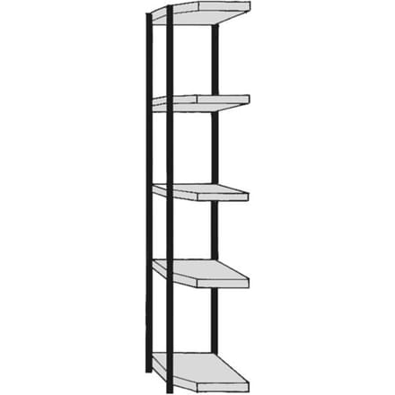 Insteekstelling Stora 100, open hoekkast bouwdeel, 5 legborden, B 370 mm + diepte