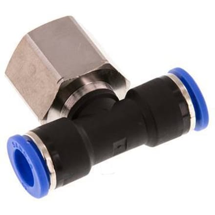 10mm x G1/2'' inline T-stuk Messing/PA 66 Insteekfitting Binnendraad Draaibaar NBR