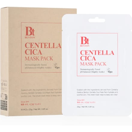 Benton, Goodbye Redness Centella Cica Beauty Mask Pack, 10 sheets, 23g (0.81oz) each white