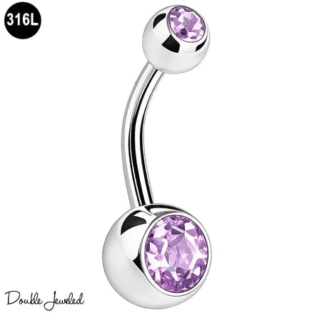 Navelpiercing - 316L Staal – Navel Piercing – Double Jeweled - Lila