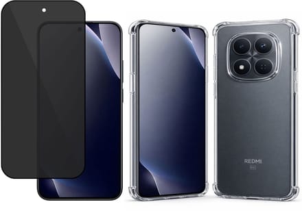 TechNow Hoesje + Privacy Screenprotector geschikt voor Xiaomi Redmi Note 15 5G – Gehard Glas – Anti Inkijk – Case – Transparant