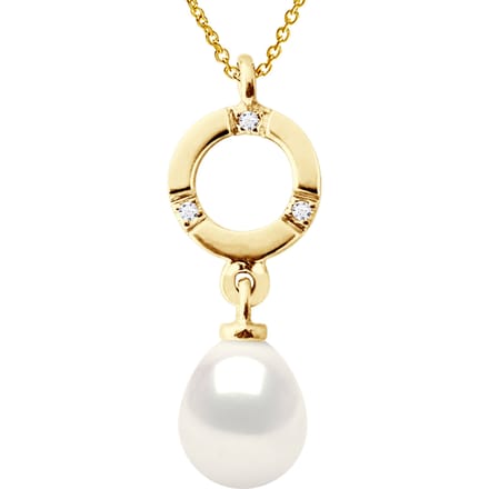 Diamond Pendant 0.010 Cts Gekweekte Pearl Zoetwater 7-8mm White Pear geel goud