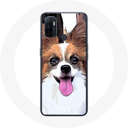 Oppo A53 Case Continental Miniatuurspaniël Papillon Puppy Wit en Bruin