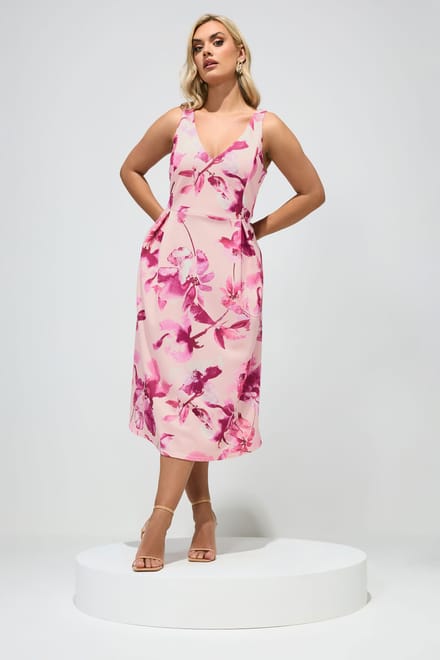 Yours London Roze Geplooide Jurk Met Bloemenprint Size 52