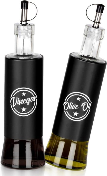 Olie en Azijn Flessen Glas Zwart 300 ml 2 stuks - Oliedispenser - Karaf