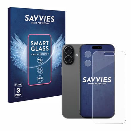 3 Stuks Savvies Screenprotector - geschikt voor Apple iPhone 17 (Voor+Camera) - beschermfolie glas transparant