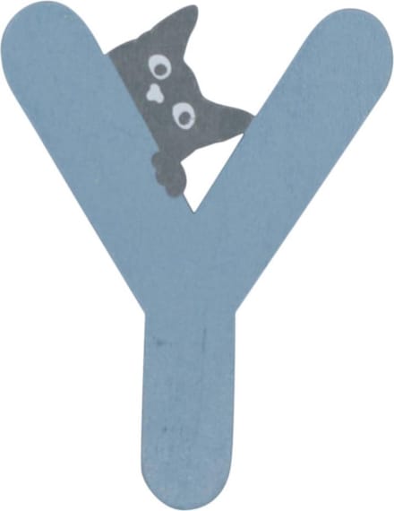 Houten Letter Y Blauw met Kat | 9 cm