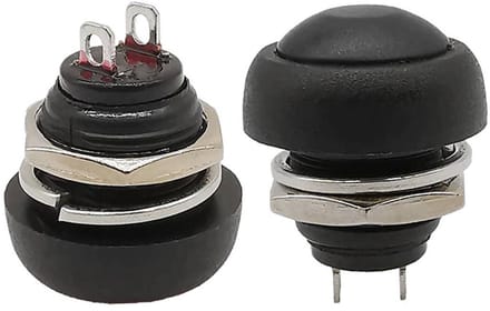 2x Ronde Drukknop 12mm DIY Schakelaar Zwart Niet-Momentane AC/DC