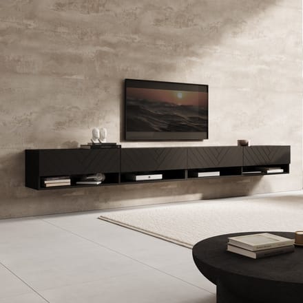 Meubella - TV-Meubel Asino - Zwart Visgraat - 280 cm