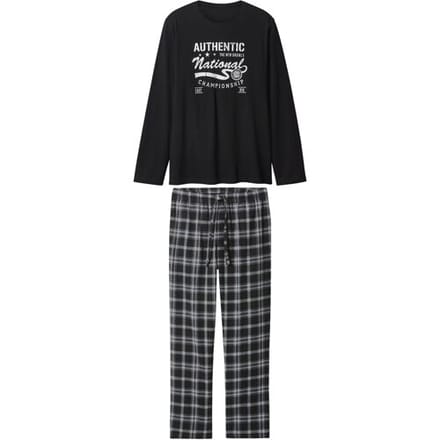 ESMARA MEN Flanellen heren pyjama (Zwart, M)