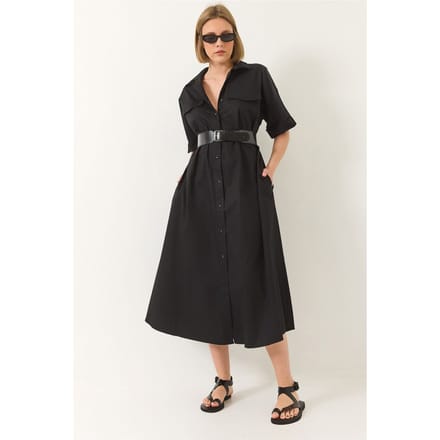 Midi-jurk met shirtkraag en knoopsluiting