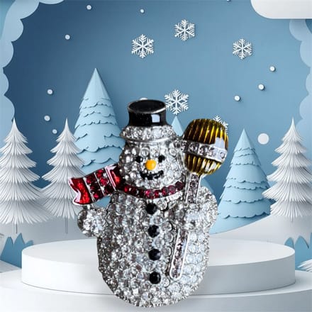 Broche Sneeuwpop Strass Zilverkleurig ( 5.5 x 4 cm )