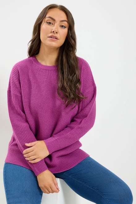 Yours Roze Gebreide Trui Met Ronde Hals Size 50-52