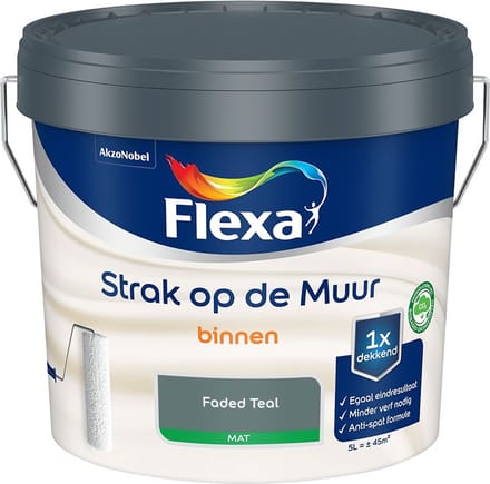 Flexa - Strak Op De Muur Binnen Mat - Faded Teal - Mengverf - 5 L
