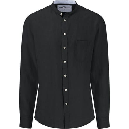 Fynch-Hatton Overhemd Premium Linnen Solid Color Stand-Up Collar Zwart / male