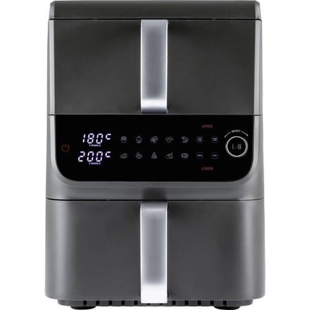 GOURMETmaxx FryUp dubbele kamer heteluchtfriteuse MultiSize - 10 l | verticale airfryer met 2 kamergroottes: minder verspilling van kookruimte | 10 programma's & led-touchdisplay | heteluchtfriteuse 2 kamers