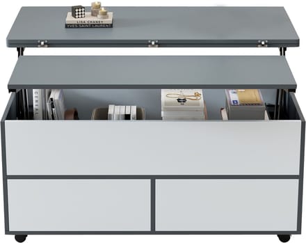 Salontafel - Grijs-Wit - Verstelbaar - Opbergruimte - Wielen - 100x98x65cm