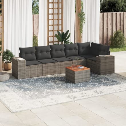 vidaXL - 7-delige - Loungeset - met - kussens - poly - rattan - grijs