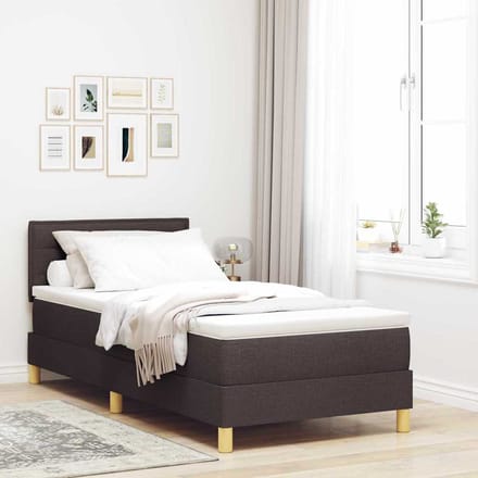 vidaXL - LED - Box - Spring - Bed - met - hoofdeinde - Donkerbruin - 90 - x - 200 - cm - Stof