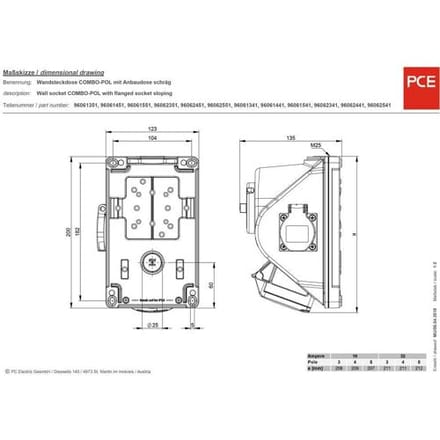 PCE 96061551 CEE-wandcontactdoos 16 A 5-polig 400 V 1 stuk(s)