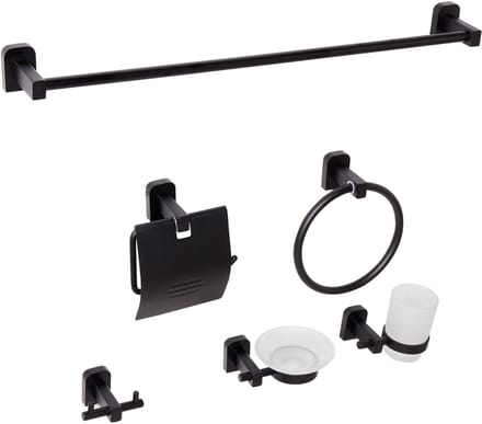 POCONE - 6-delige badkamer hardware set - Zwart - Aluminium