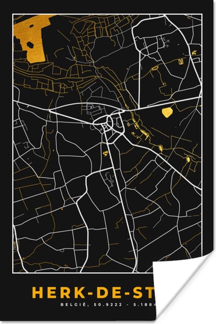Poster Herk-de-Stad - Plattegrond - Kaart - Goud - Stadskaart - 20x30 cm