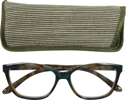 Lilly&June Leesbril Groen Marmer +3 - Met Khaki Gestreept Etui
