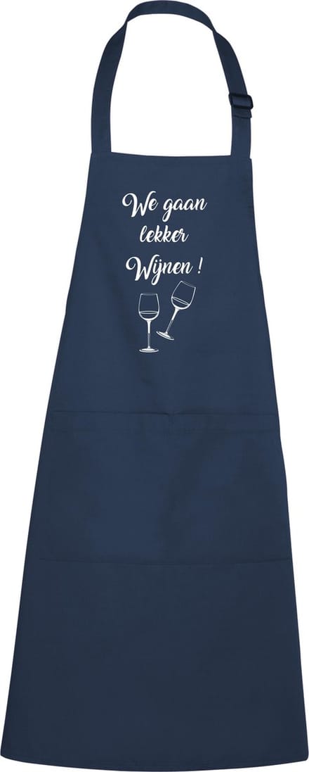 Keukenschort schort - verstelbaar - Lekker wijnen - blauw / navy