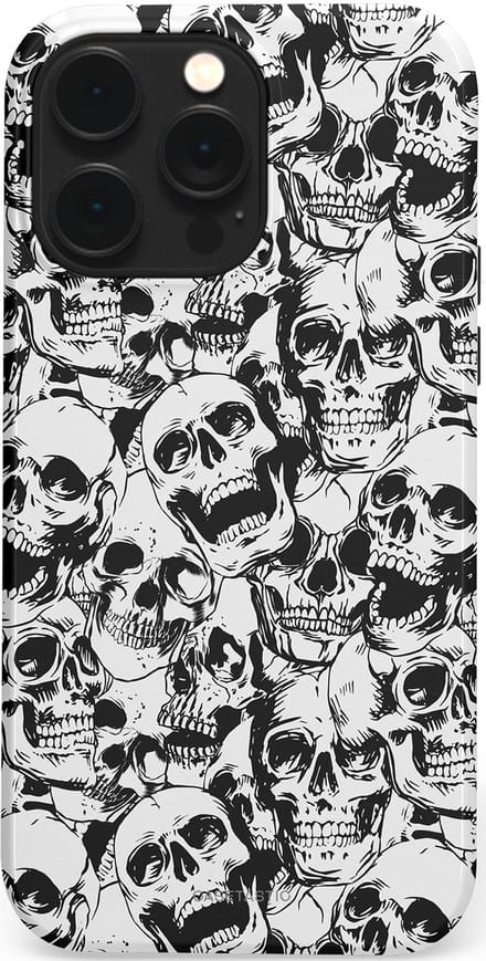 Casetastic hoesje geschikt voor Apple iPhone 14 Pro Max - MagSafe - Dubbellaagse bescherming - Lachende dood - Fashion Case - Grijs Donkergrijs Wit