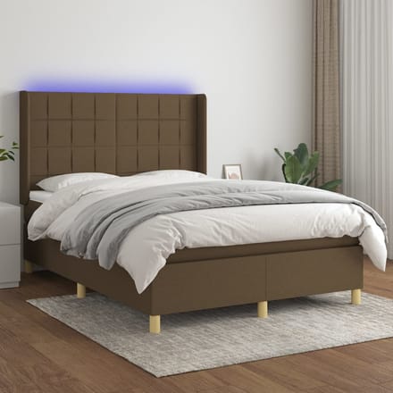 vidaXL - Boxspring - met - matras - en - LED - stof - donkerbruin - 140x190 - cm