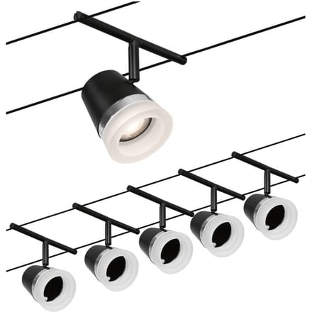 Paulmann Cone kabelsysteem basisset 5-lamps zwart