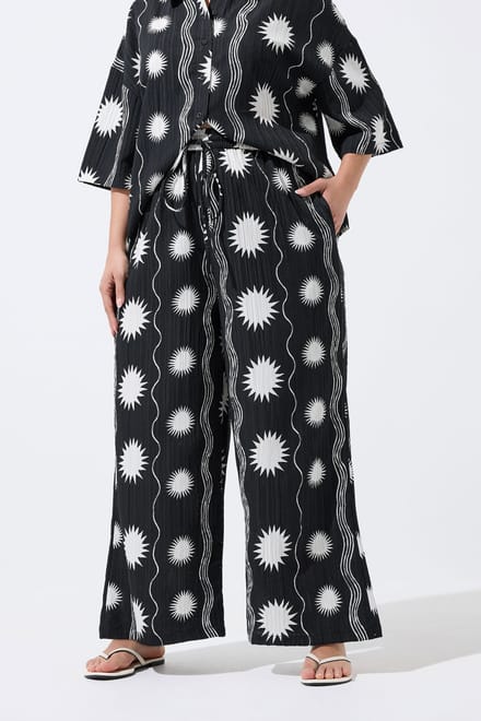 Limited Collection Zwarte Gekreukte Broek Met Zonneprint Size 42