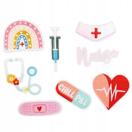 Little Angel - Geborduurde Strijkapplicatieset - Stethoscoop en Spuit - 8 Stuks