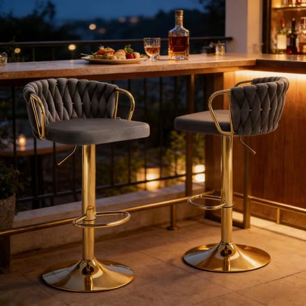 Barstoelen - Elegante Set van 2 - Comfortabel - Metaal/Fluweel - Donkergrijs