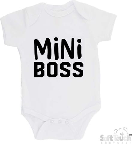 100% Katoenen Romper "Mini Boss" Unisex Katoen Wit/zwart Maat 56/62