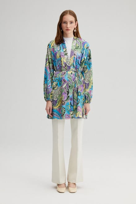 Touché Privé - Kimono met print en bies-riem - Meerkleurig - Dames